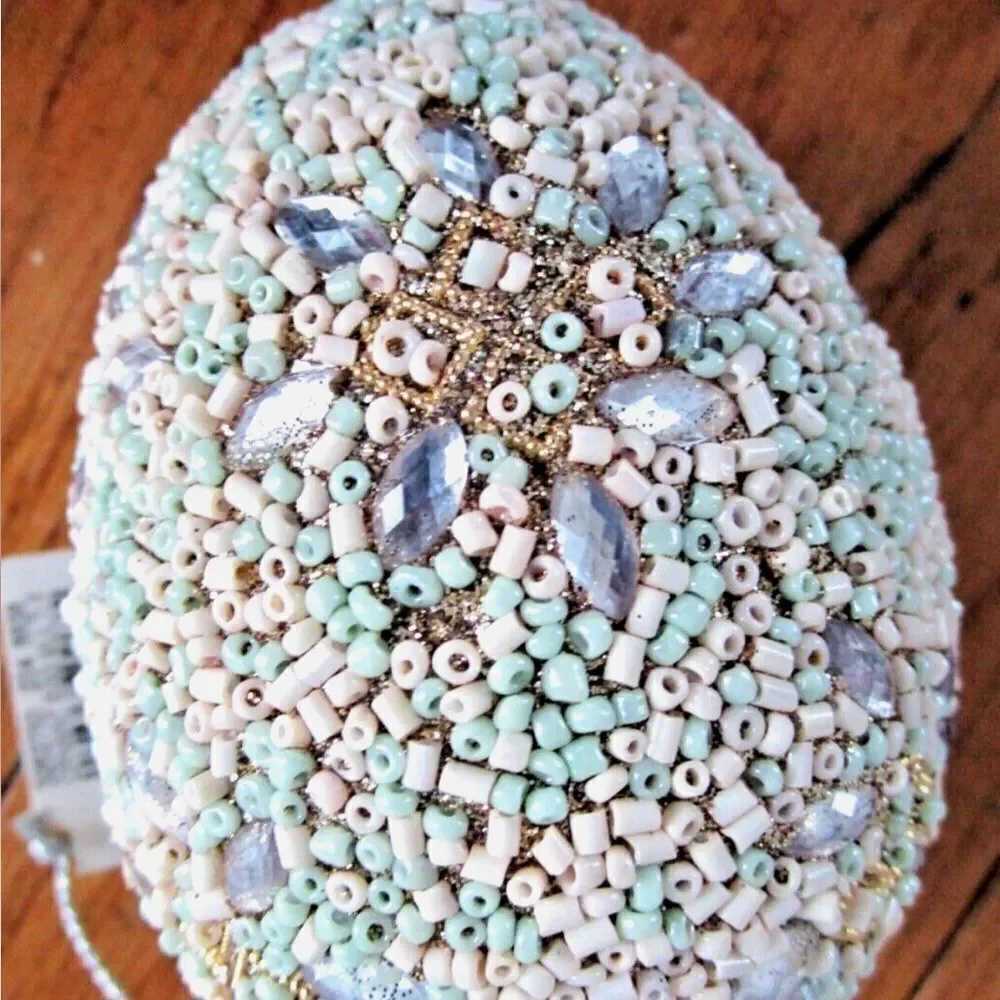 Pottery Barn ~ Beaded ORNAMENT NWT EASTER EGG flowers design 8 pieces